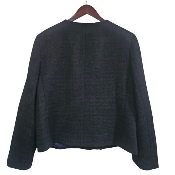 J.Crew Lady Jacket in Black Maritime Tweed Wool Blend Collarless Blazer Size 14 - Picture 2 of 7